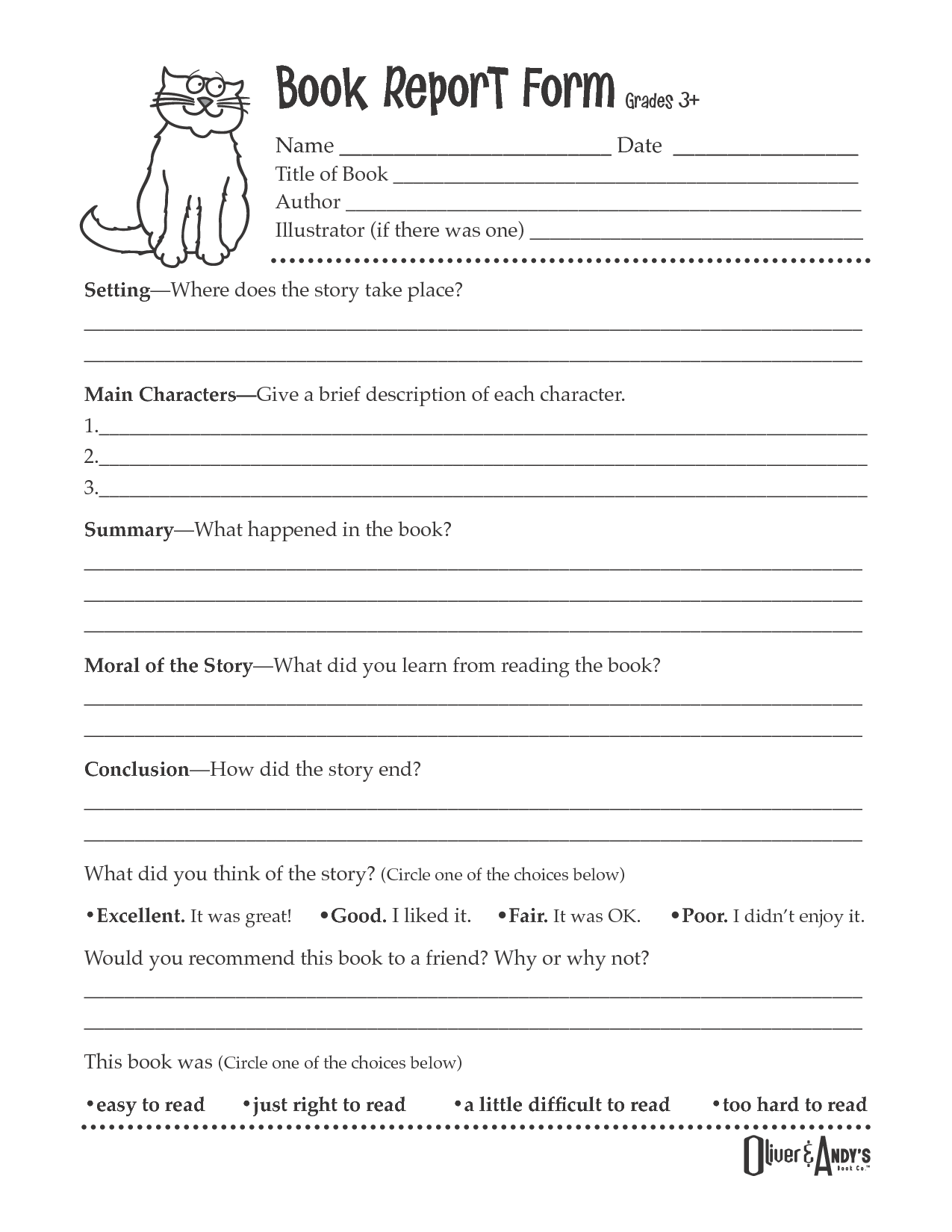 Language Arts For First Grade Book Report Template