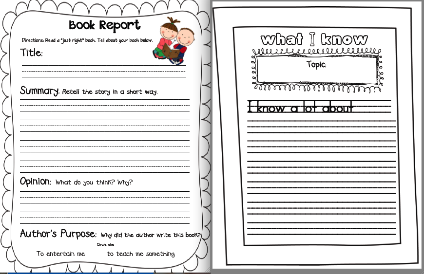 book report for elementary students samples